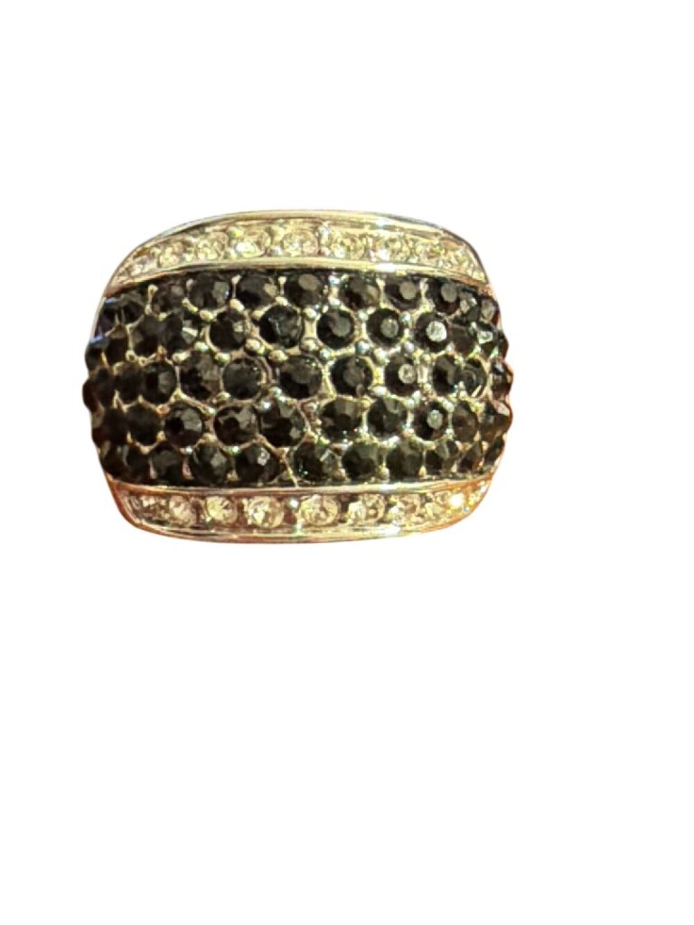 Park Lane Truffle Silver Tone Black Clear Pave Crystal Ring Cocktail Band Sz 5.5